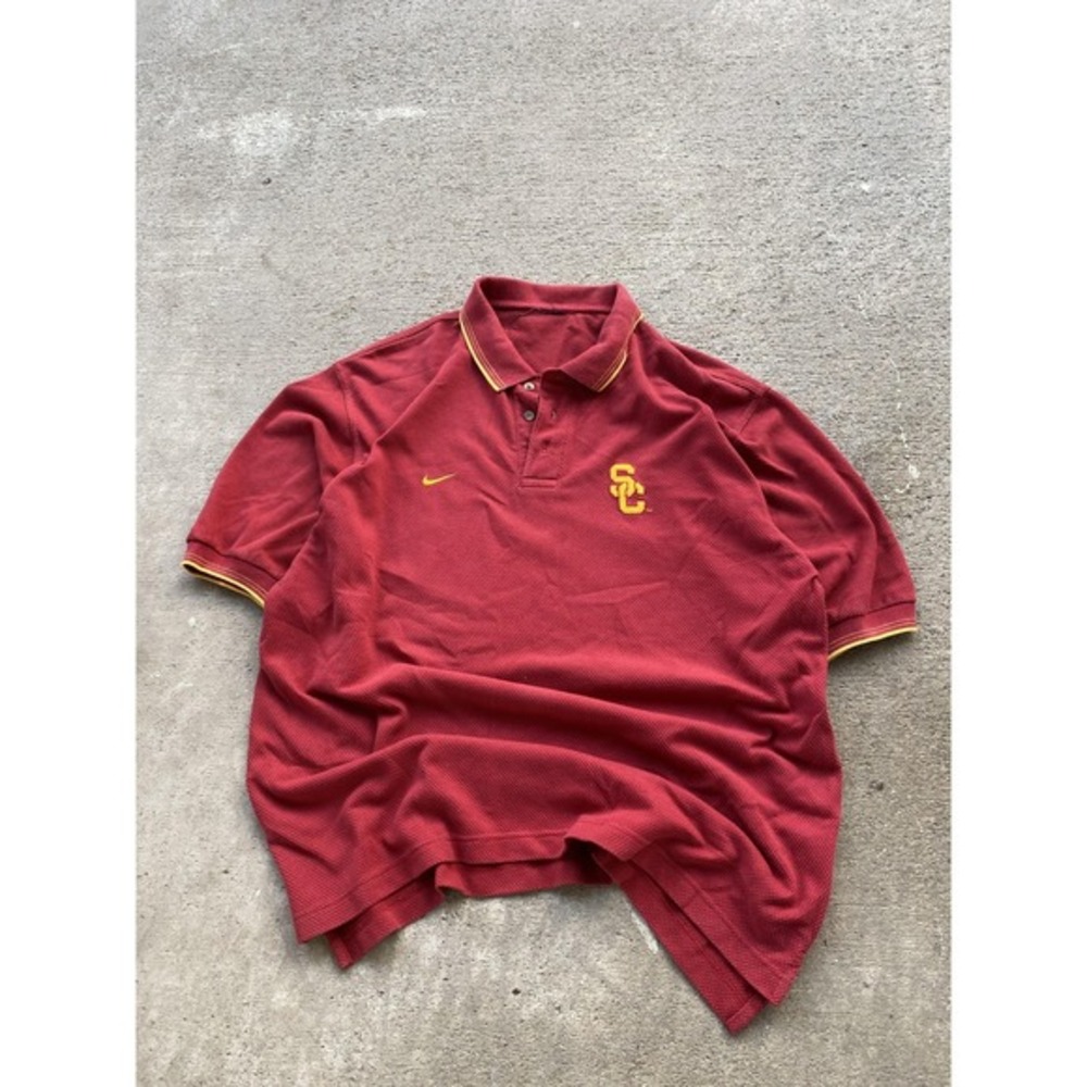 Vintage USC Trojans Polo Shirt Mens XL Red NCAA‎ Football Nike Embroidered Golf